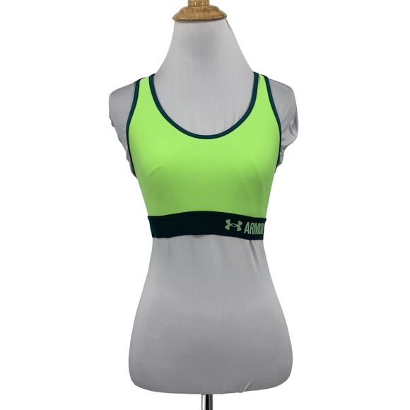 Under Armour Sports Bra Womens M Medium Acid Lime Compression Racerback Running - Picture 1 of 9
